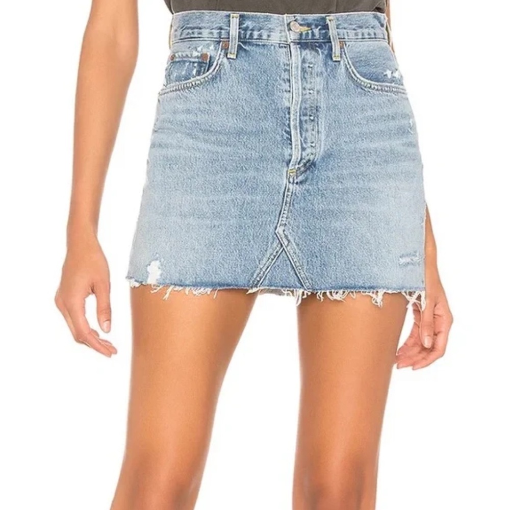 Agolde Jean Mini Skirt Distressed Medium Wash